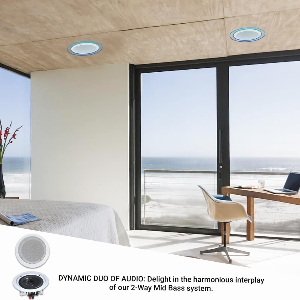 Home Stereo System - 7.2 Ch 2500W Bluetooth Amplifier w/ 4x 8" Framed Ceiling Speakers 200ft Wire and Remote Ideal for Image 7