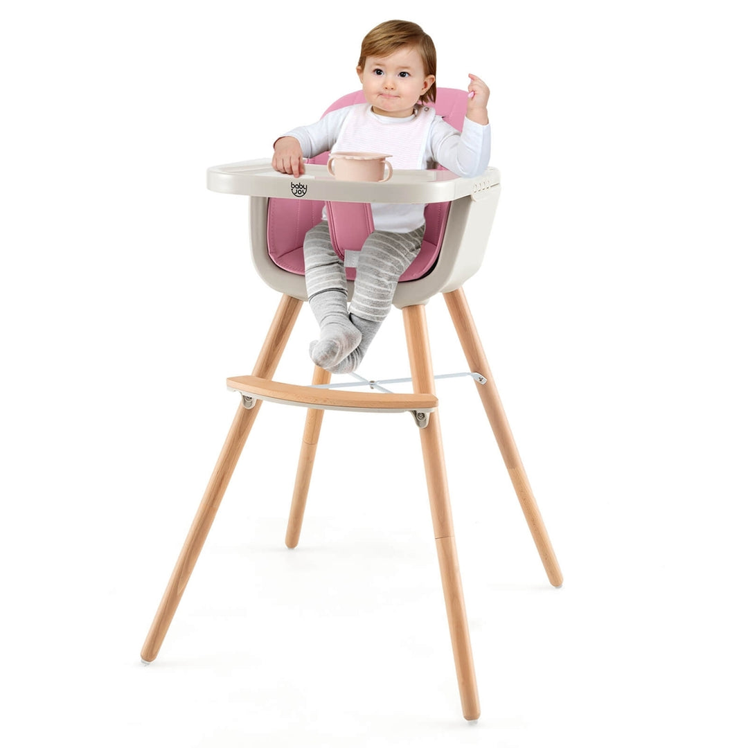 Babyjoy 3 in 1 Convertible Wooden High Chair Baby Toddler Highchair w/ Cushion GrayBeigeYellow Pink Image 1