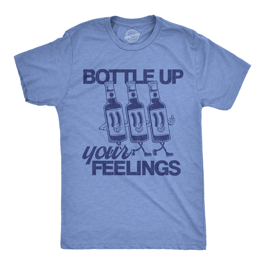 Mens Funny T Shirts Bottle Up Your Feelings Sarcastic Drinking Novelty Tee For Men Image 1