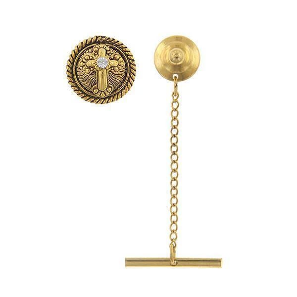 Gold Symbols Of Faith Crystal Cross Tie Tack Image 1