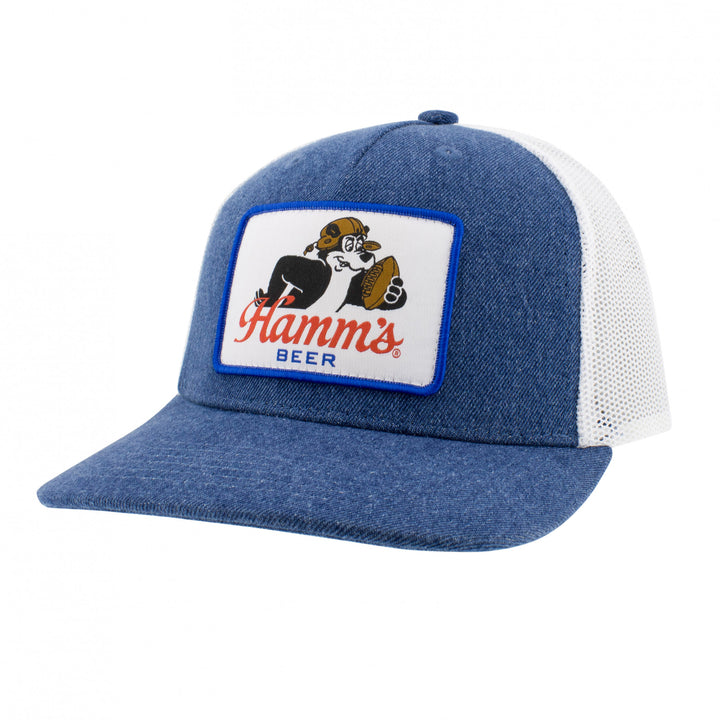 Hamms Beer Football Denim Trucker Hat Image 1