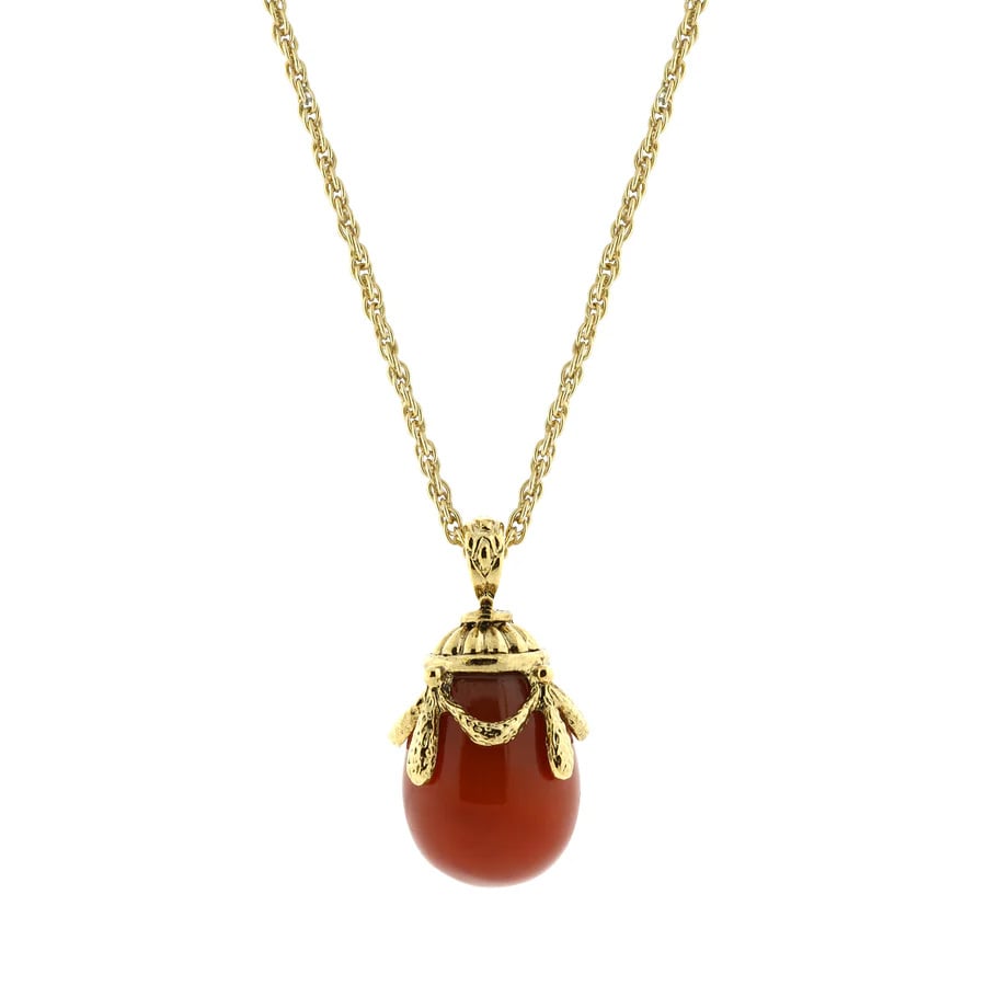 Gold Womens Red Carnelian Gemstone Egg Pendant Necklace 30" Image 1