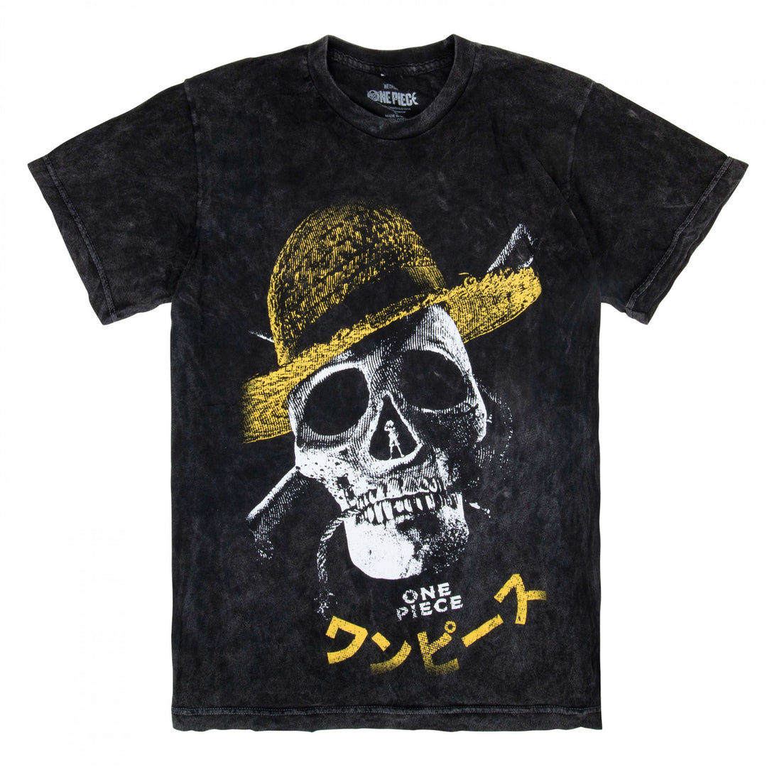 One Piece Straw Hat Skull Black Distressed T-Shirt Image 1