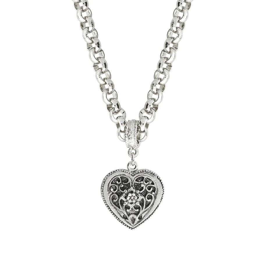 Womens Necklace Silver Filigree Flower Heart Pendant Necklace 16" + 3" Extender Image 1