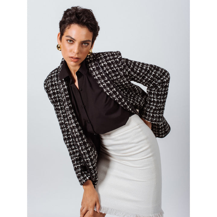 Black and White Tweed Checkers Blazer Image 2