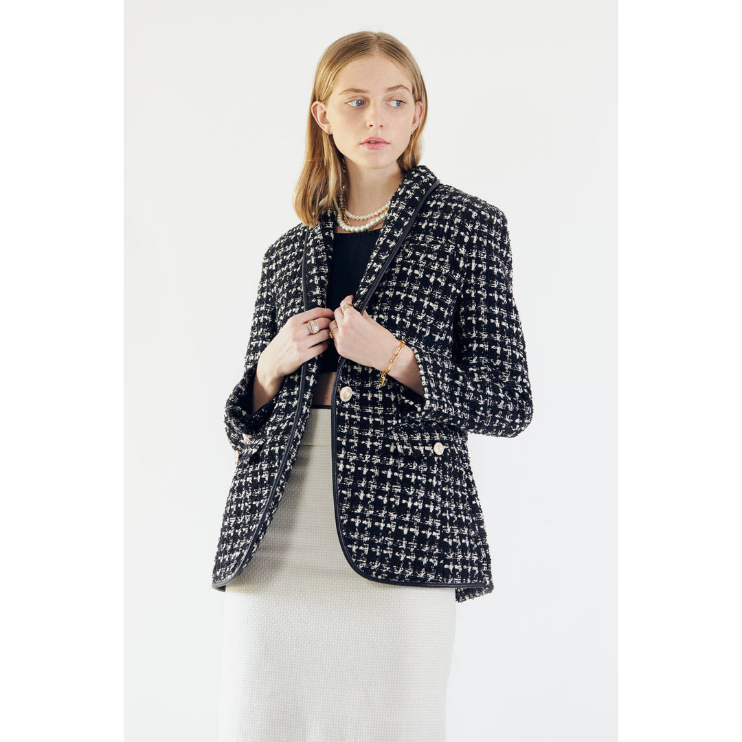 Black and White Tweed Checkers Blazer Image 3