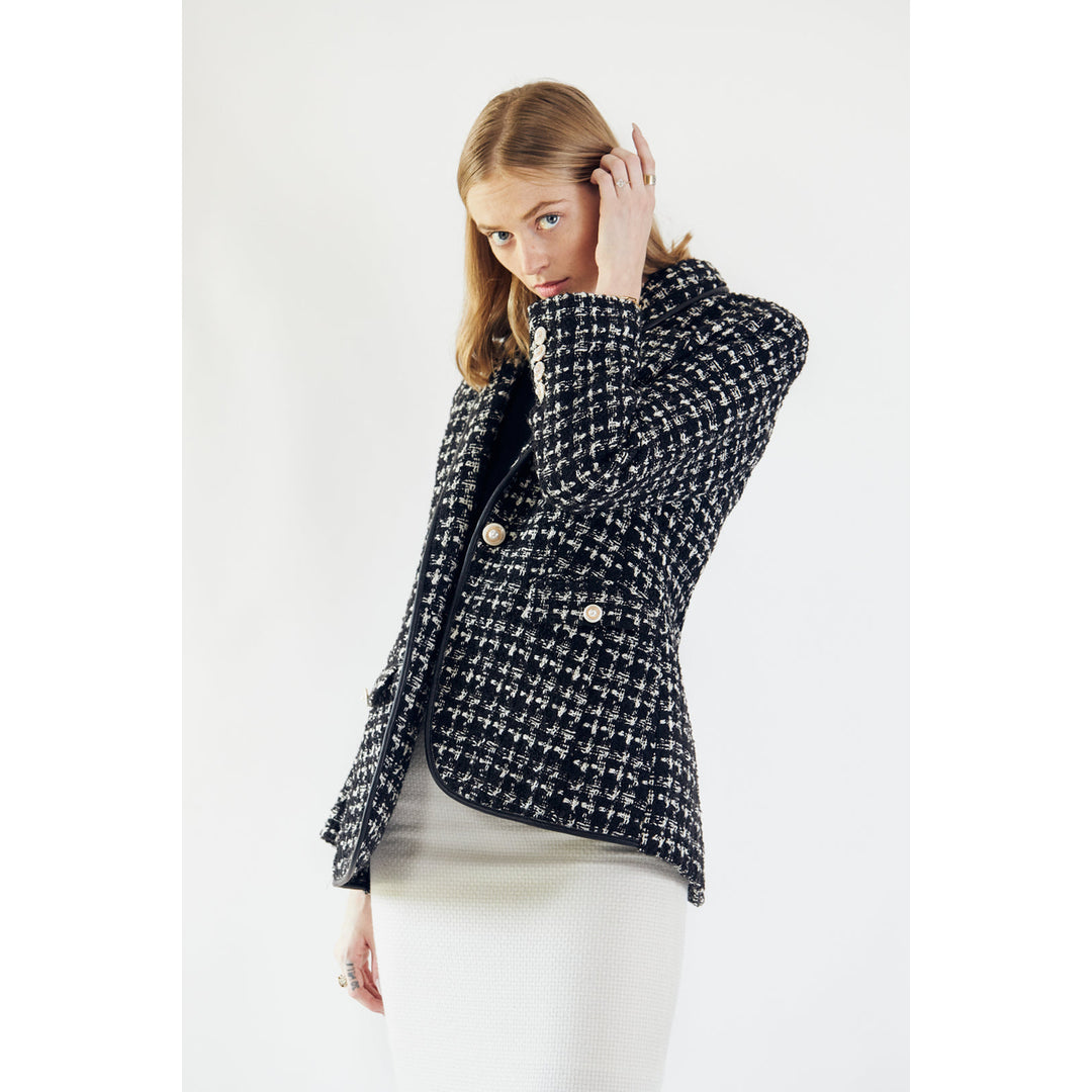 Black and White Tweed Checkers Blazer Image 4