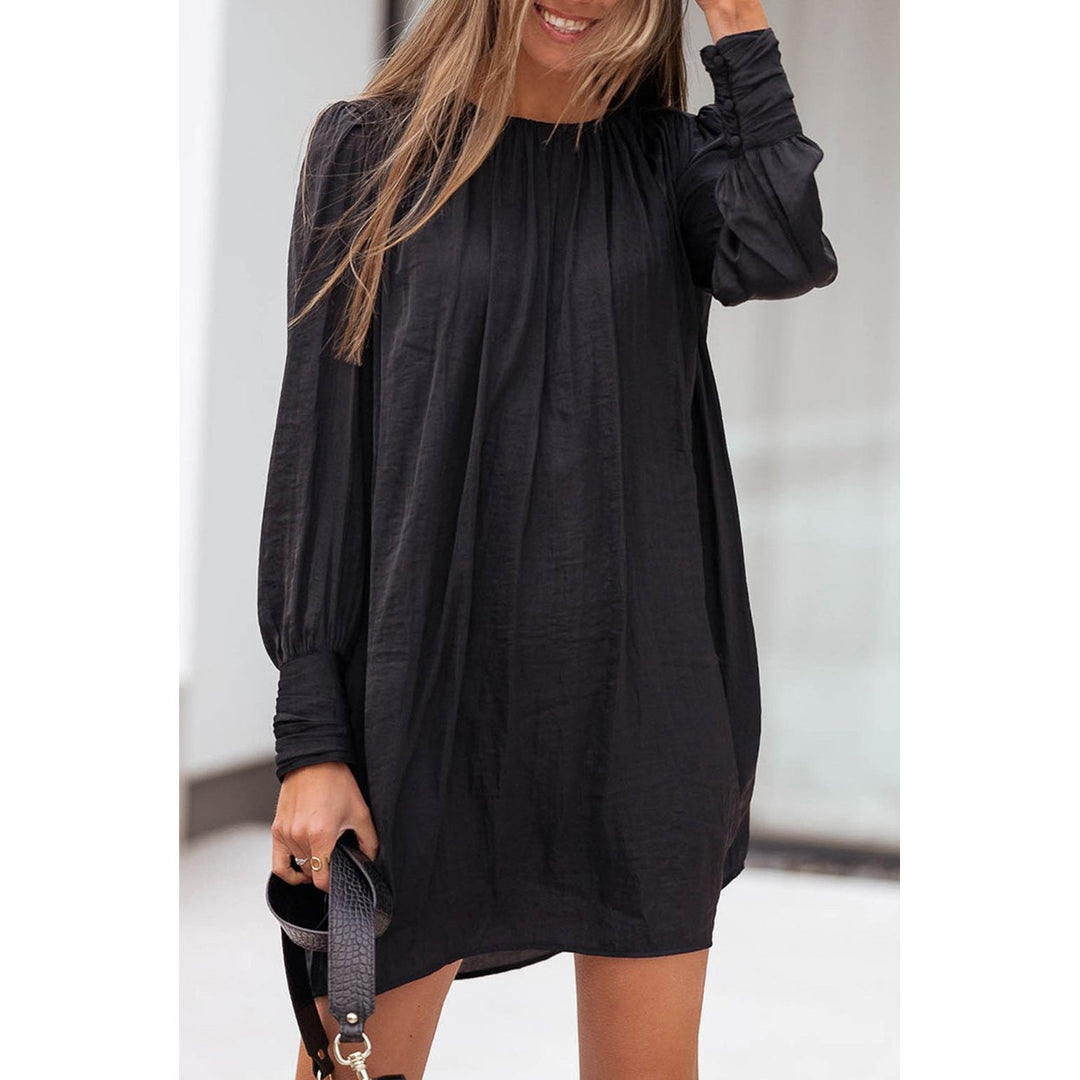 Rowan Solid Bishop Sleeve Pleated Mini Dress Image 1