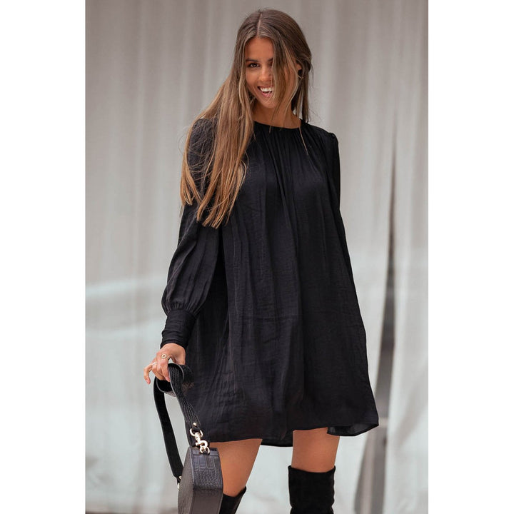 Rowan Solid Bishop Sleeve Pleated Mini Dress Image 4