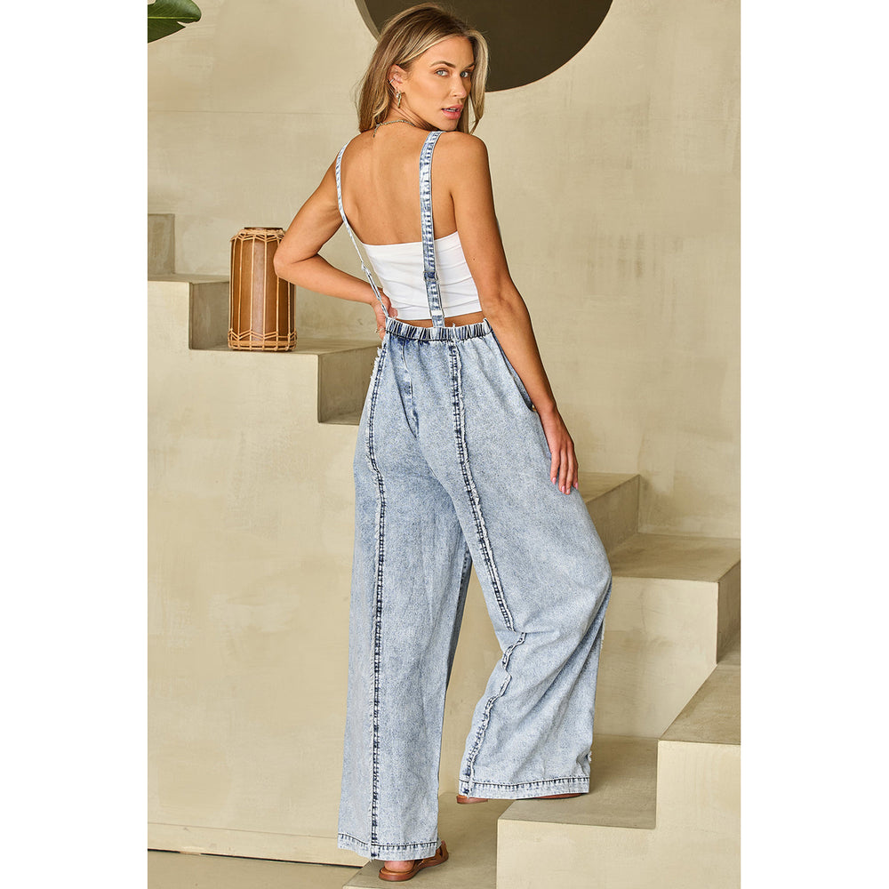 Savanna Frayed Exposed Seam Wide Leg Denim Overall Image 2