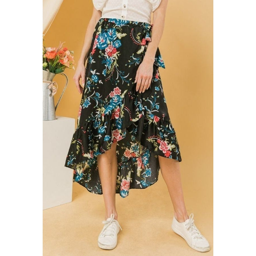 Floral Ruffle Skirt With Trim High Low. Image 1