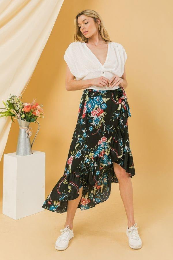 Floral Ruffle Skirt With Trim High Low. Image 2