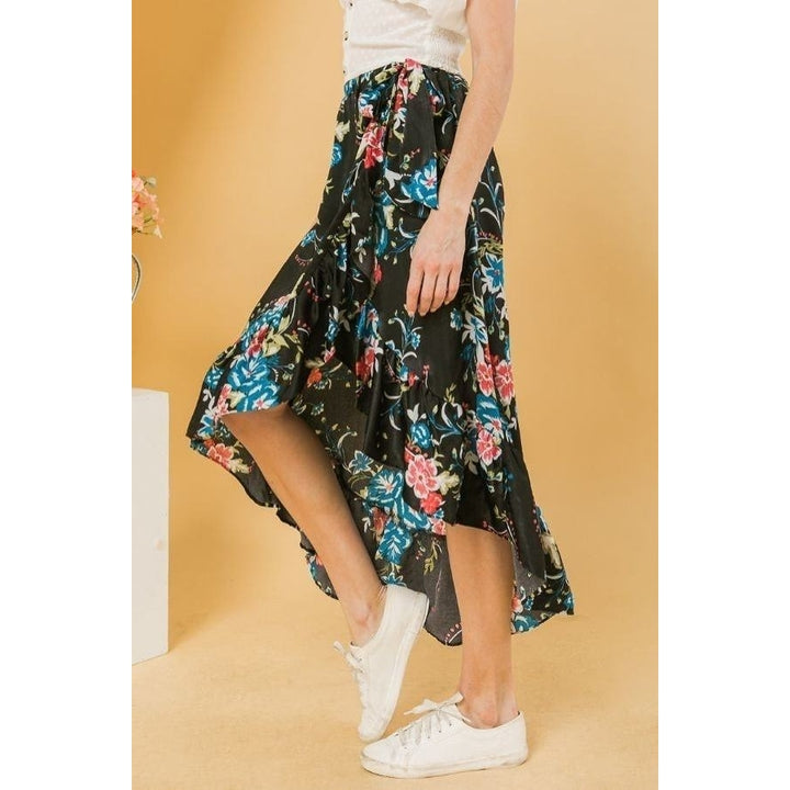 Floral Ruffle Skirt With Trim High Low. Image 3