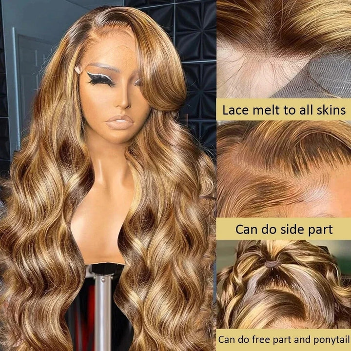 13x6 HD Lace Frontal Honey Blonde Body Wave Wig - 30-inch Human Hair Image 4