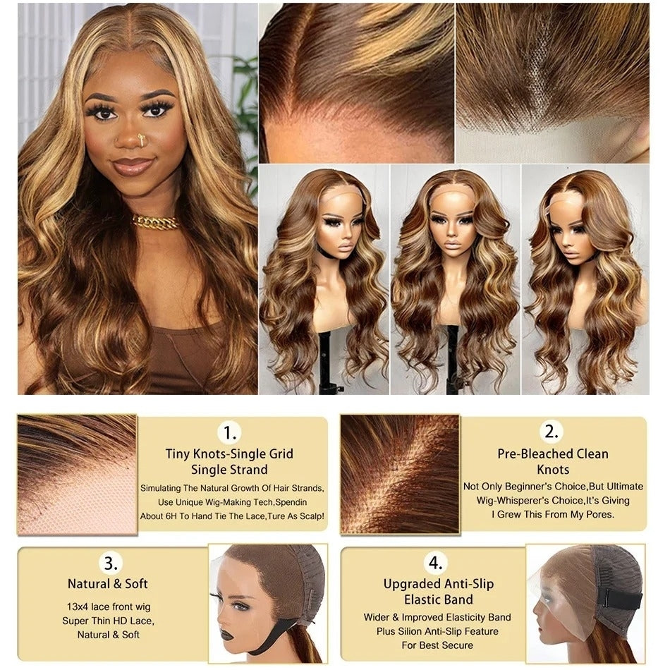 13x6 HD Lace Frontal Honey Blonde Body Wave Wig - 30-inch Human Hair Image 7