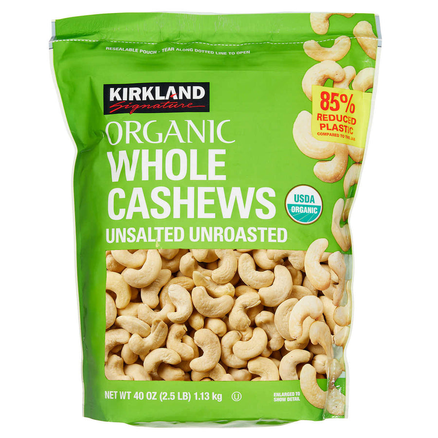 Kirkland Signature Organic Whole Cashews Unsalted Unroasted 2.5 Pounds Image 1