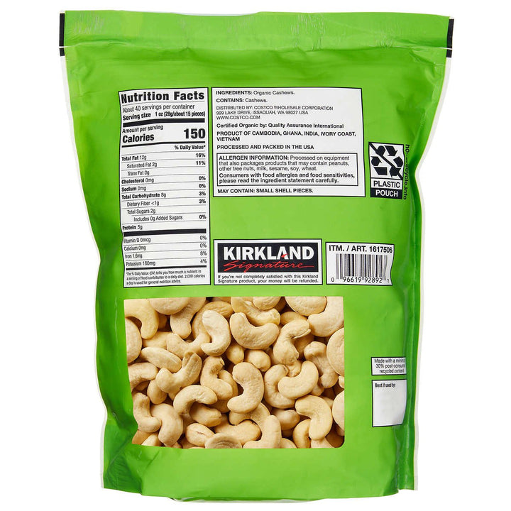 Kirkland Signature Organic Whole Cashews Unsalted Unroasted 2.5 Pounds Image 2