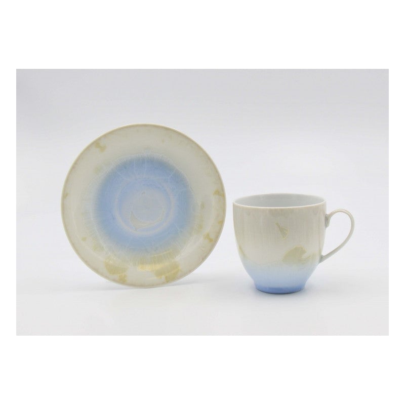 Ceramic Crystalline Glaze Light Amber with Sky Blue Cup and Saucer Afternoon Tea , Image 3