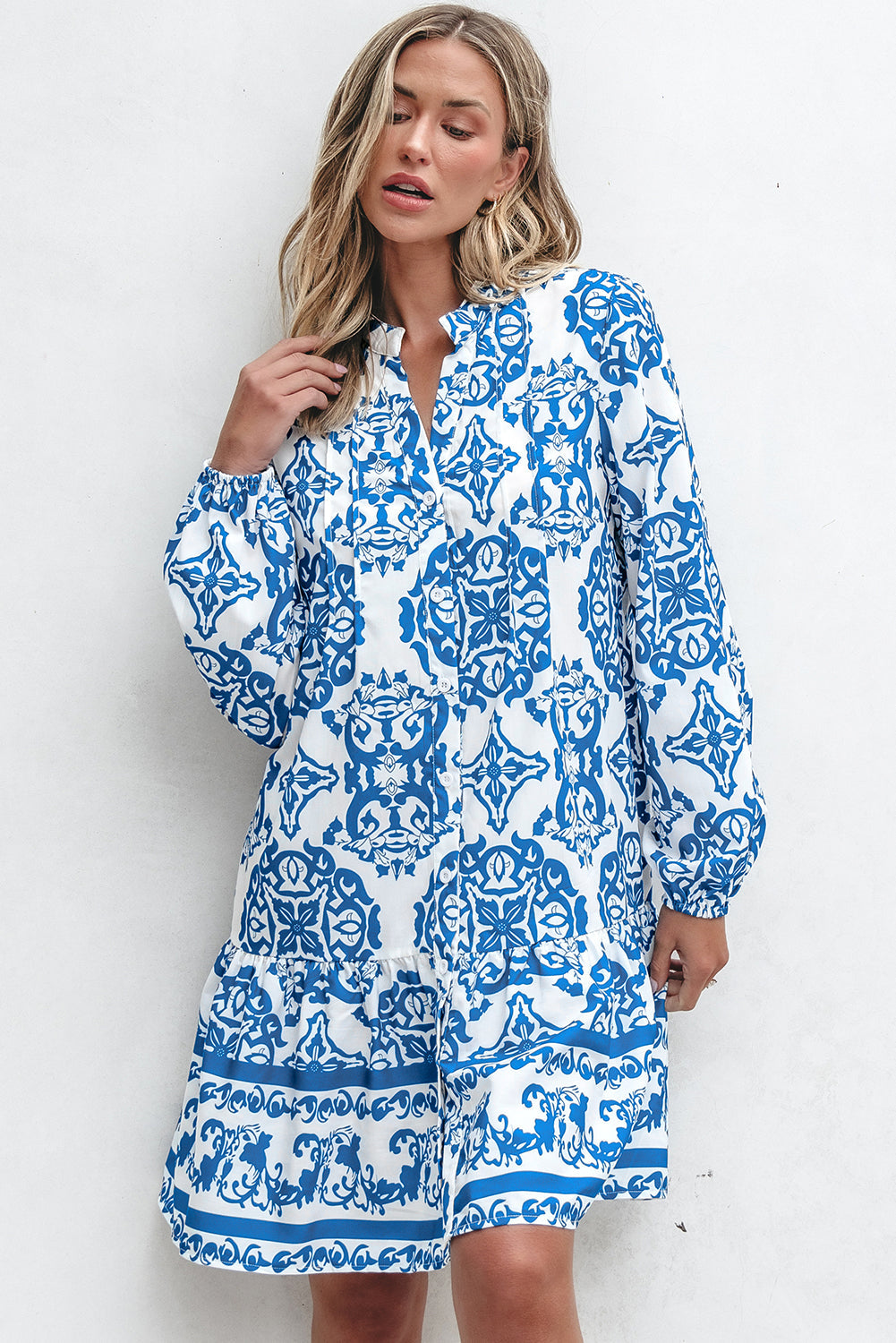 Adalynn Tribal Button Up Loose Mini Dress Image 4