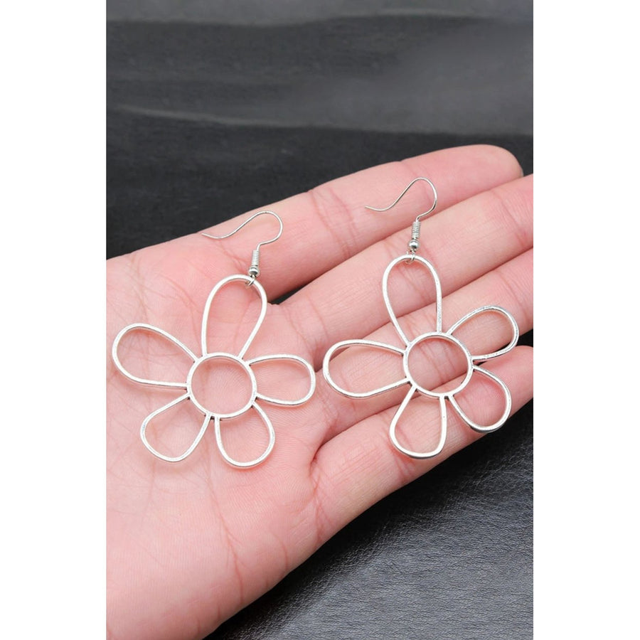 Silvery Alloy Hollowed Flower Hook Earrings Image 1