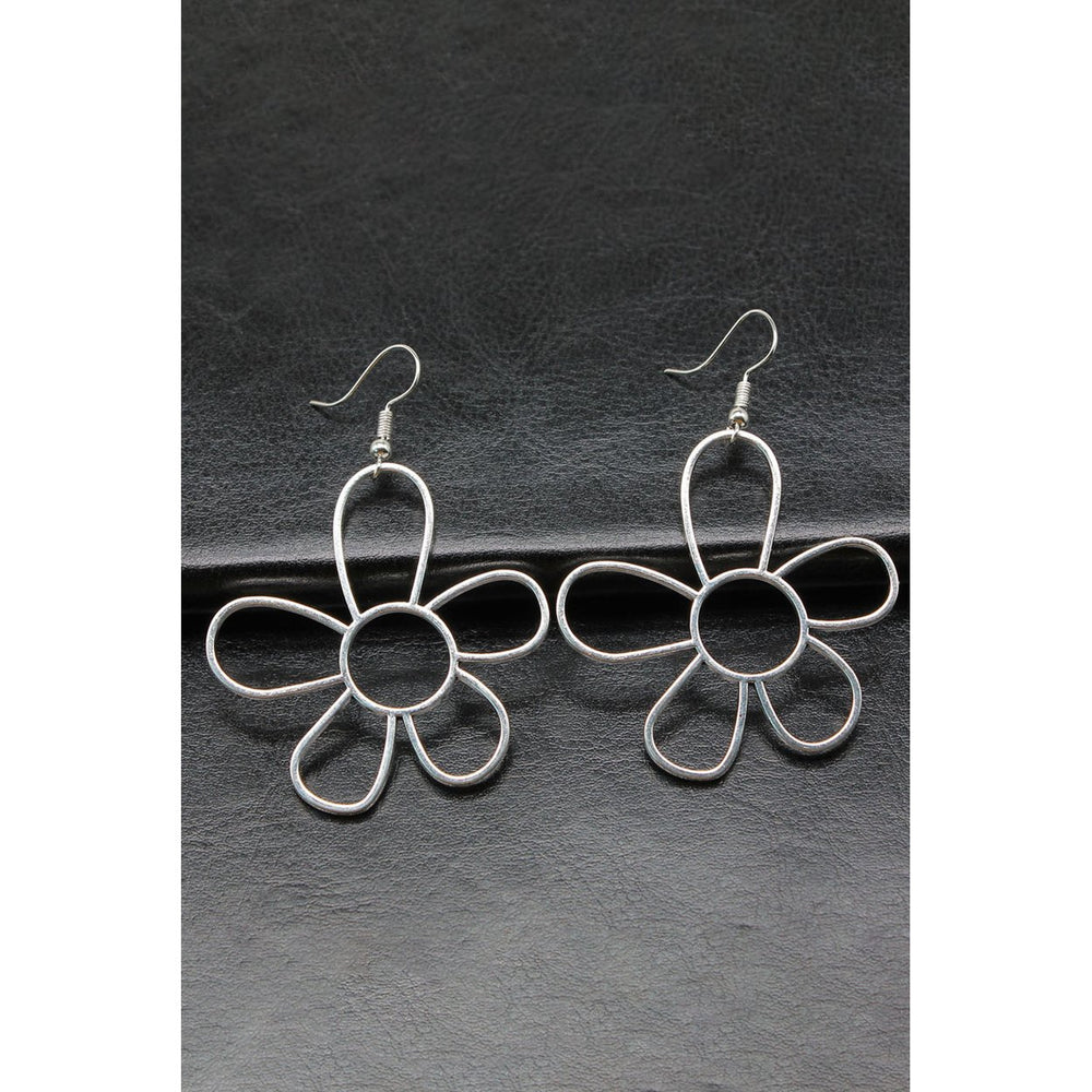 Silvery Alloy Hollowed Flower Hook Earrings Image 2