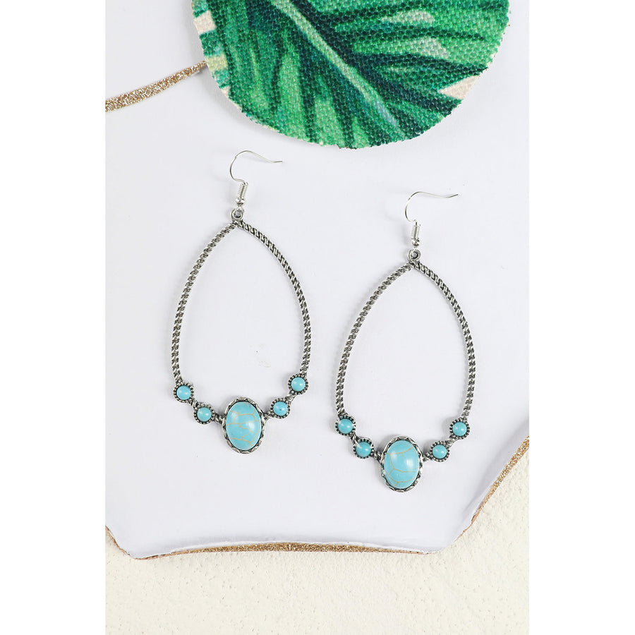 Silver Western Turquoise Water Drop Hook Earrings Image 1