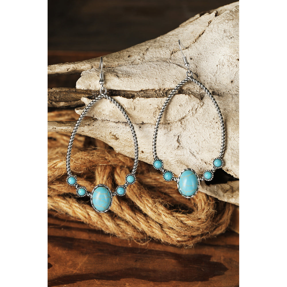 Silver Western Turquoise Water Drop Hook Earrings Image 2