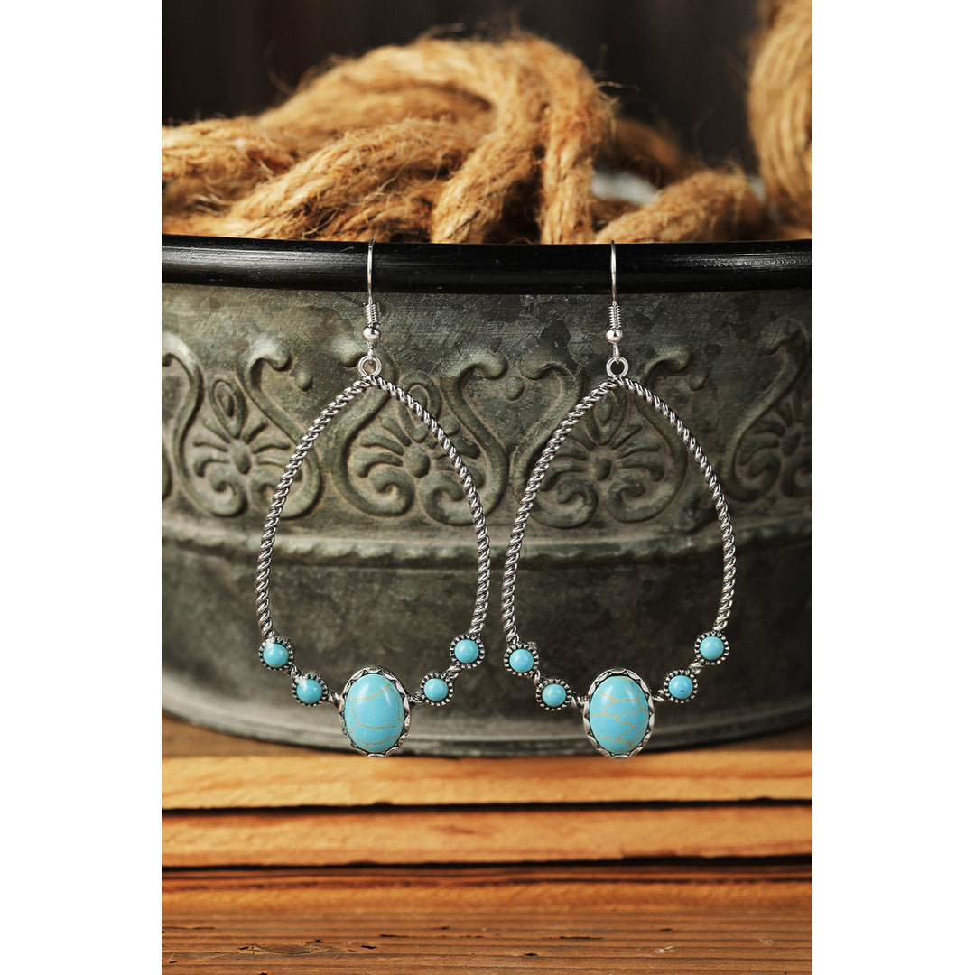 Silver Western Turquoise Water Drop Hook Earrings Image 3