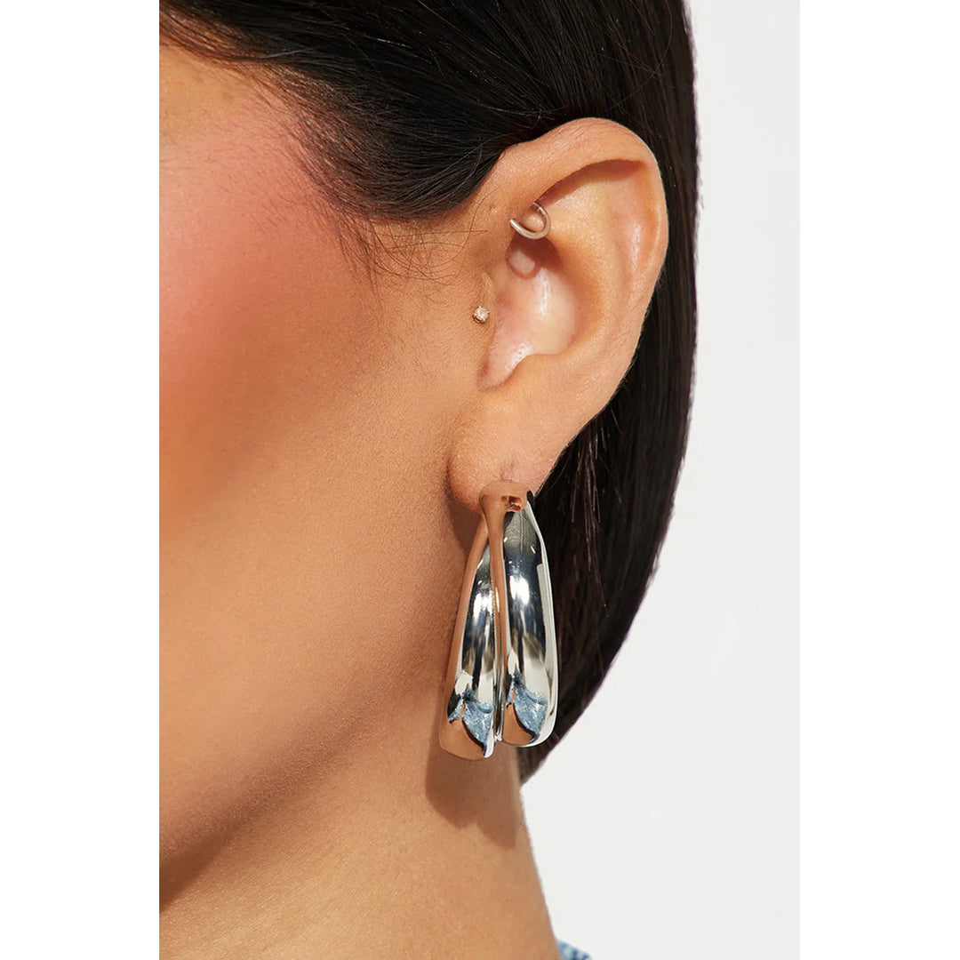 Silvery Layered Hoop Studded Earrings Image 1