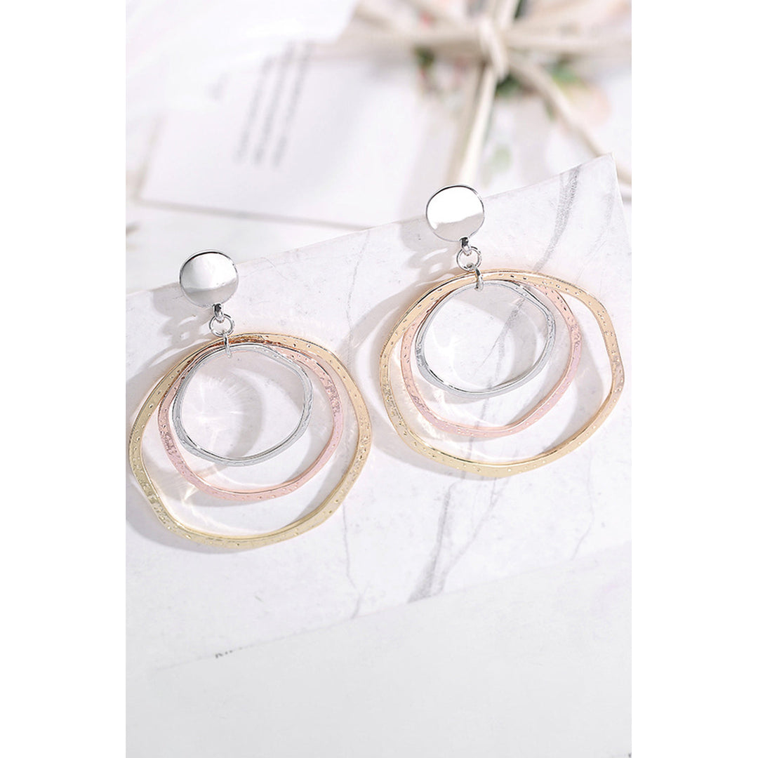 Silver 3-color Concentric Rings Dangle Earrings Image 1