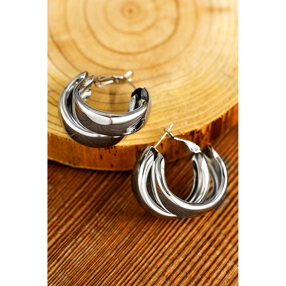 Silvery Layered Hoop Studded Earrings Image 2