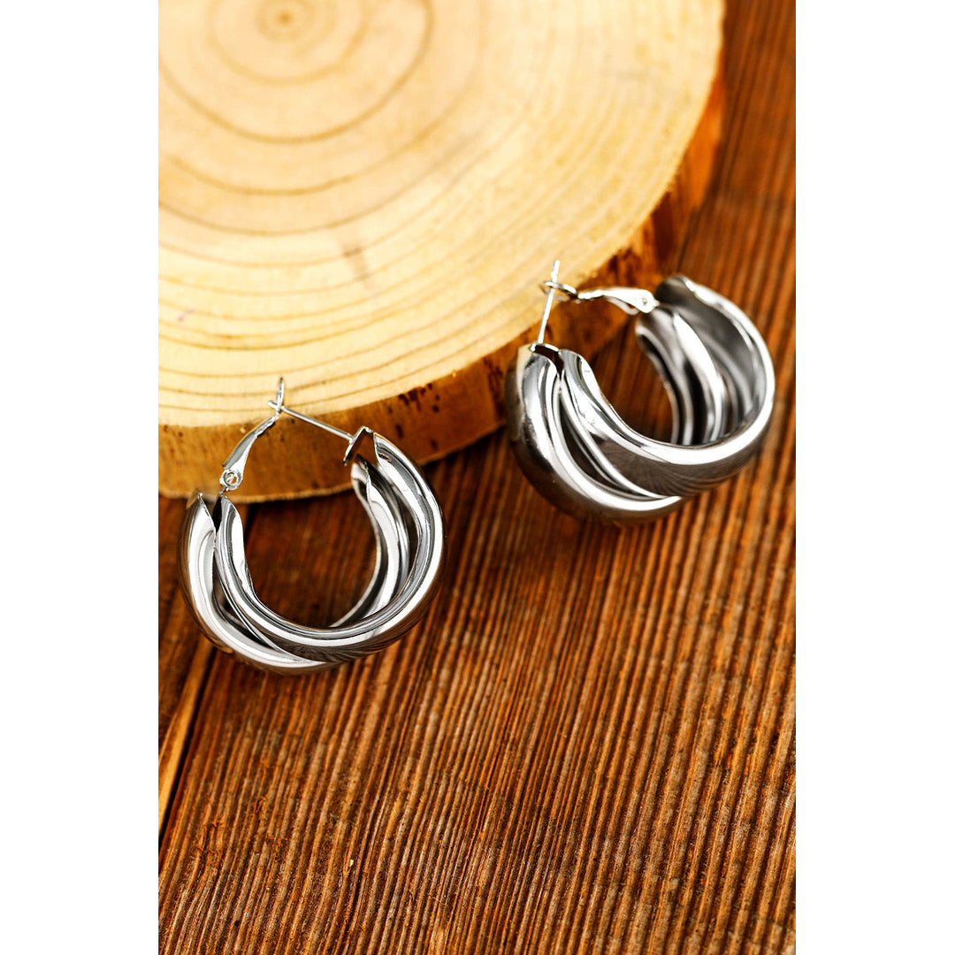 Silvery Layered Hoop Studded Earrings Image 3