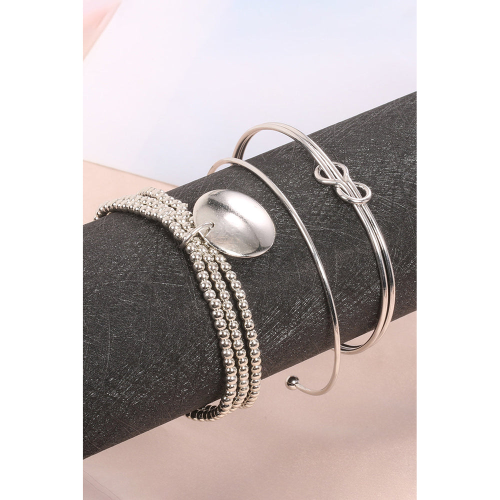 Silver Knotted Beaded 3-piece Bracelet Set Image 2