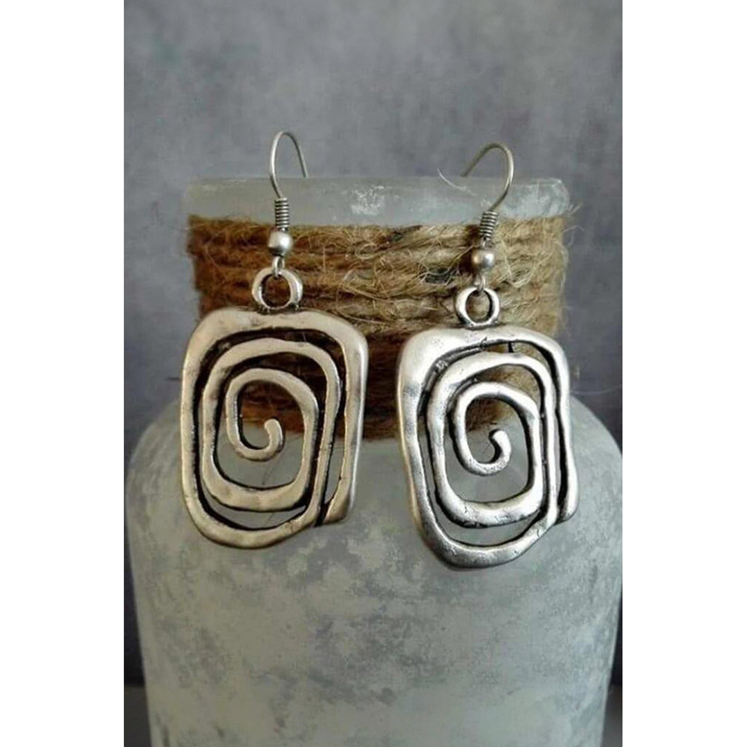 Silvery Vintage Square Swirl Hook Earrings Image 1