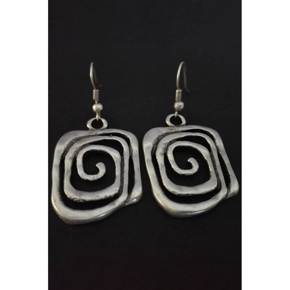 Silvery Vintage Square Swirl Hook Earrings Image 2