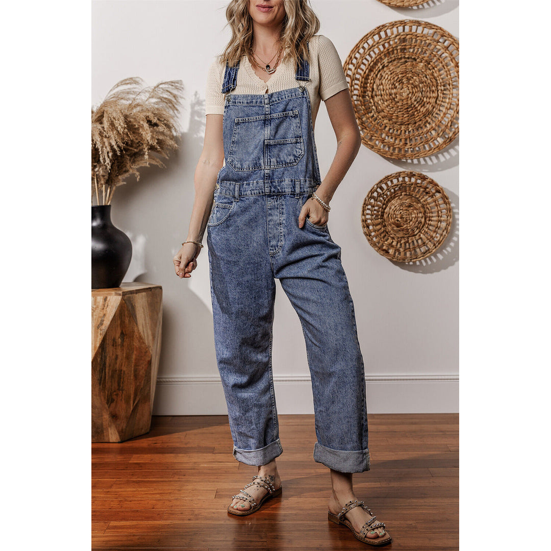 Piper Denim Straight Leg Jumpsuit with Pockets Image 1