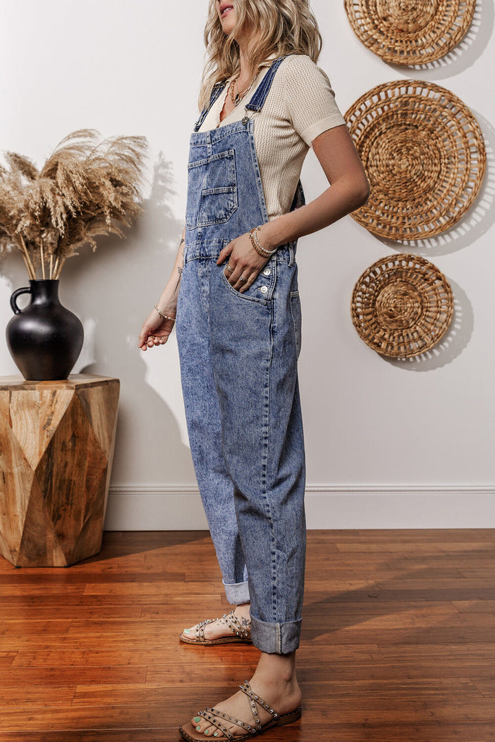 Piper Denim Straight Leg Jumpsuit with Pockets Image 3