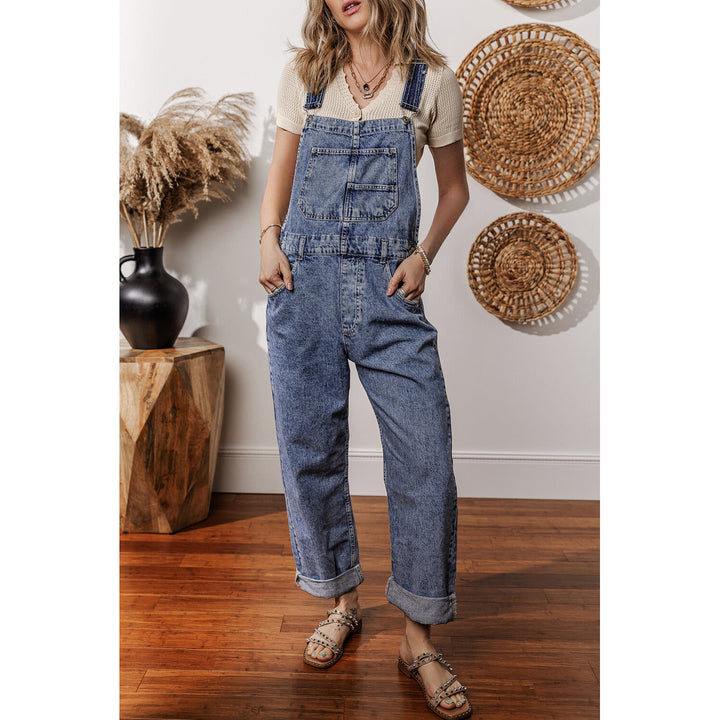 Piper Denim Straight Leg Jumpsuit with Pockets Image 4