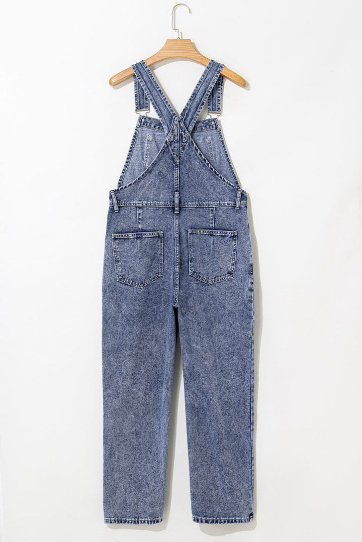 Piper Denim Straight Leg Jumpsuit with Pockets Image 8