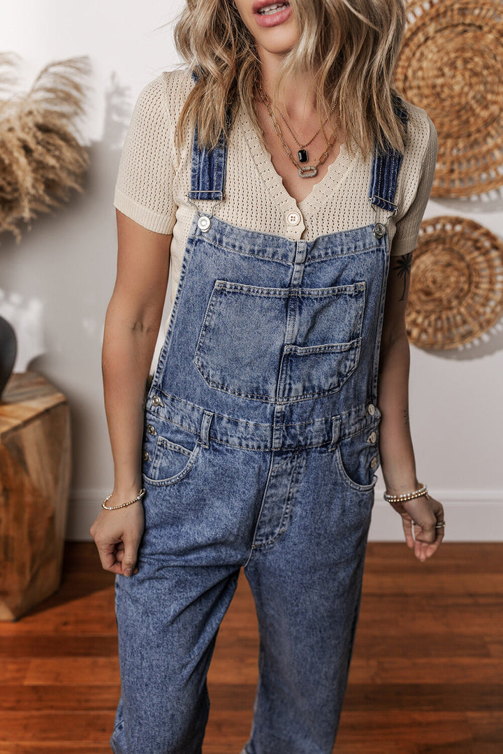 Piper Denim Straight Leg Jumpsuit with Pockets Image 10