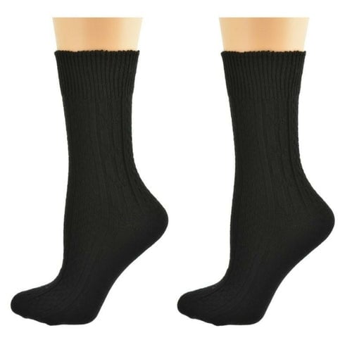 Classic Cable Knit Acrylic Crew Socks 2 pair pack Image 2