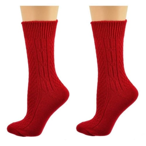 Classic Cable Knit Acrylic Crew Socks 2 pair pack Image 4