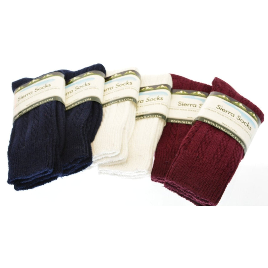 Classic Cable Knit Combed Cotton Crew Socks 2 Pair Pack Image 1