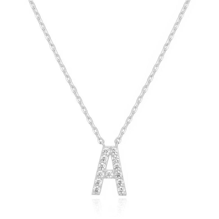 14k White Gold Created Diamond Initial A Letter Pendant Necklace Plated Image 1