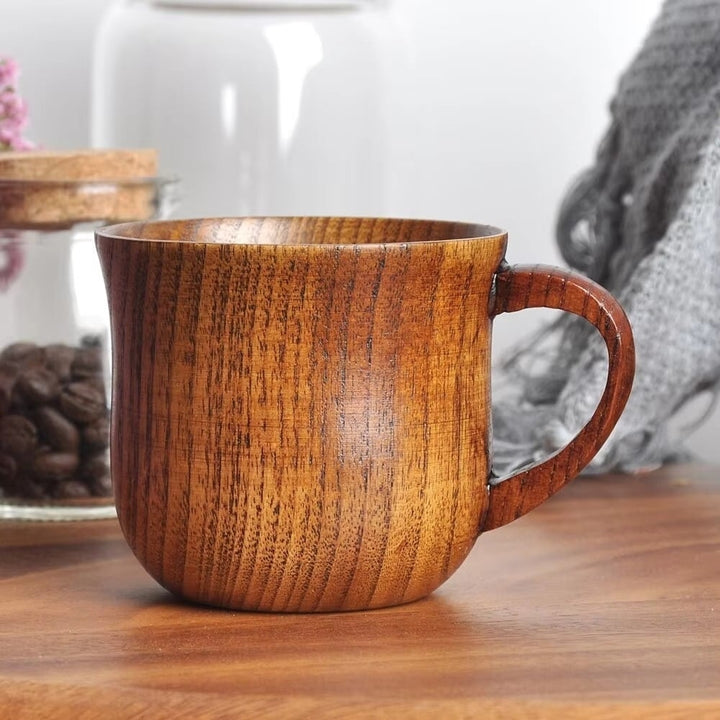 130ml Solid Wood Tea Cup with Handle - Sour Jujube Wooden Water Cup for Kitchen and Living Room Image 1