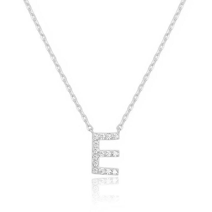 14k White Gold Created Diamond Initial E Letter Pendant Necklace Plated Image 1