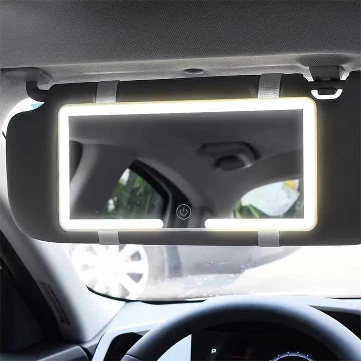 HD LED Car Makeup Mirror - Dimmable Touchscreen Vanity Mirror with Sun Visor Image 1