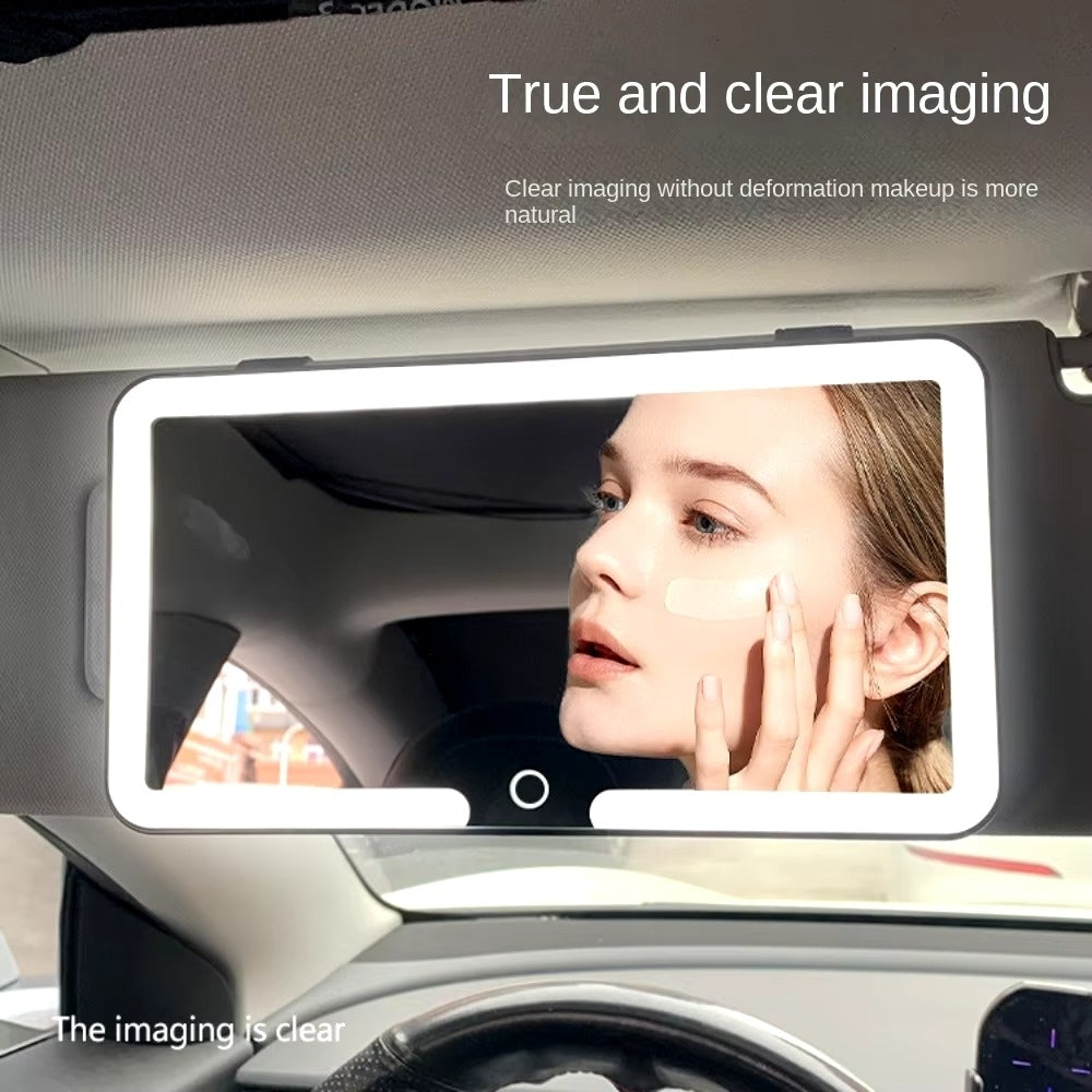 HD LED Car Makeup Mirror - Dimmable Touchscreen Vanity Mirror with Sun Visor Image 2