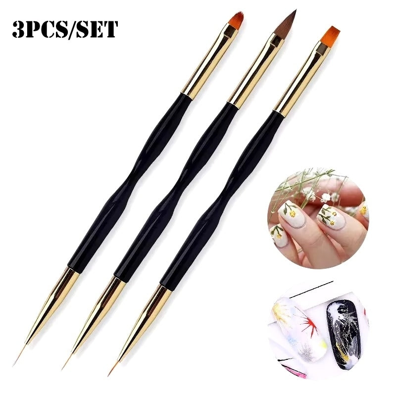 3 Pcs Dual-Use Nail Art Brushes - Gel Gradient and Ultra Thin Line Drawing Pens Image 1