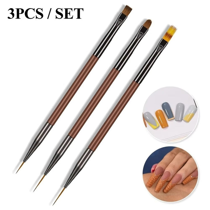 3 Pcs Dual-Use Nail Art Brushes - Gel Gradient and Ultra Thin Line Drawing Pens Image 6